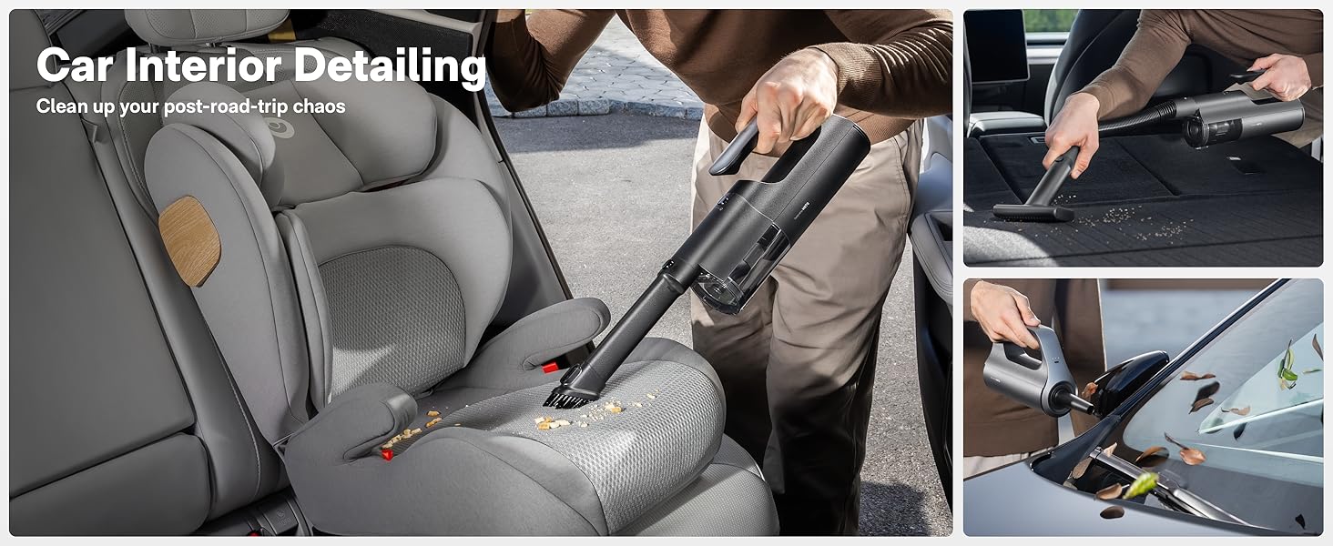 car vacuum for car interiors like seats, floor mats, dashboards, center console, tight crevices