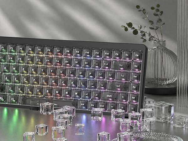 Dark Grey Low Profile keycap Set,PC Clear Keycaps Jelly Style,Shine Through Custom Key caps