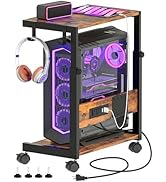 Akxomel Height Adjustable Computer Tower Stand with Charging Station, 2 Tier Mobile Floor PC Stan...