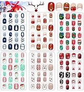 Kalolary 144PCS Christmas Fake Nails Press On Nails, Snowflake Santa Claus Full Cover Short False...
