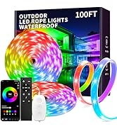 KSIPZE 100ft(2x50ft) Outdoor led Strip Lights Waterproof IP68, RGB Outdoor led Lights with Button...