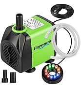 FREESEA Fountain Submersible Water Pump: 10Watt 160GPH Adjustable Aquarium Pump With LED Light 3....