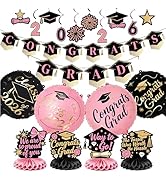 PartyWoo Graduation Decorations Class of 2026 Black Gold Pink 19pcs Grad Party Supplies with Cong...