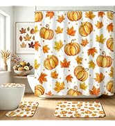 4pcs Fall Shower Curtain Set Cute Autumn Pumpkin Shower Curtain Set | with Non-Slip Washable Bath...