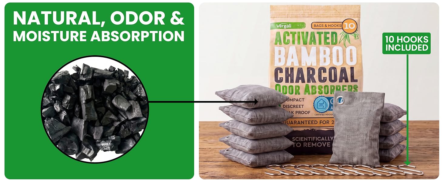 Natural odor &amp;amp; moisture absorption, 10 hooks included