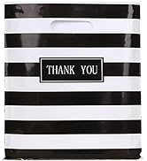 Daarcin 100pcs 16x18in Large Black and White Stripes Thank You Merchandise Bags,Die Cut Plastic S...