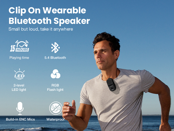 CLIP ON WEARABLE BLUETOOTH SPEAKER