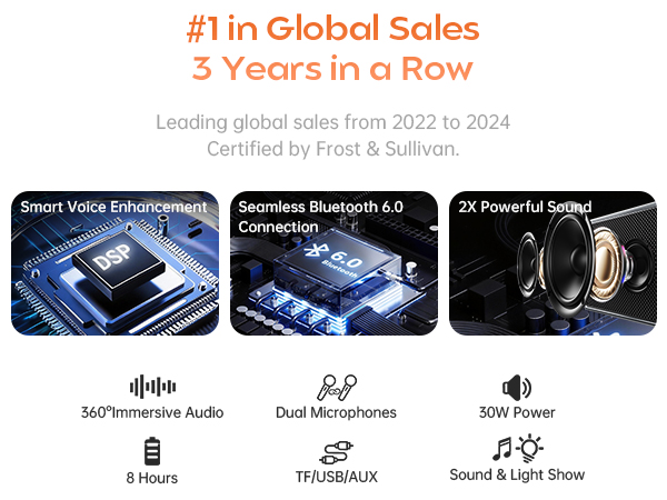 Karaoke Machine for Kids and Adults, Portable Karaoke Machine with 2 Wireless Microphones