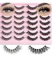 FARRED Natural Lashes Short Eyelashes Wispy False Mink Lash Pack 2 Styles 14 Pair Natural Look Fl...