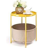 danpinera Round Side Table with Fabric Storage Basket, Metal Side Table Small Bedside Table Night...