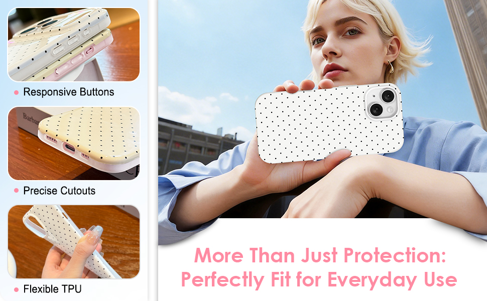 Cute Trendy Polka Dots Print Phone Case with responsive buttons, flexible TPU and precise cutouts