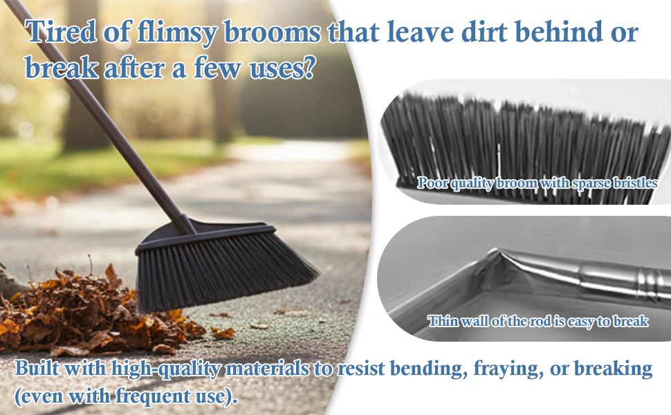 Primero Basics Black Broom for Floor Cleaning, 35&amp;amp;#34; Heavy Duty Iron Angled Broom with Stiff