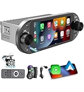 6" Wireless CarPlay &amp; Android Auto Single Din Car Stereo, Oval Touchscreen Radio with Dual Knobs,...