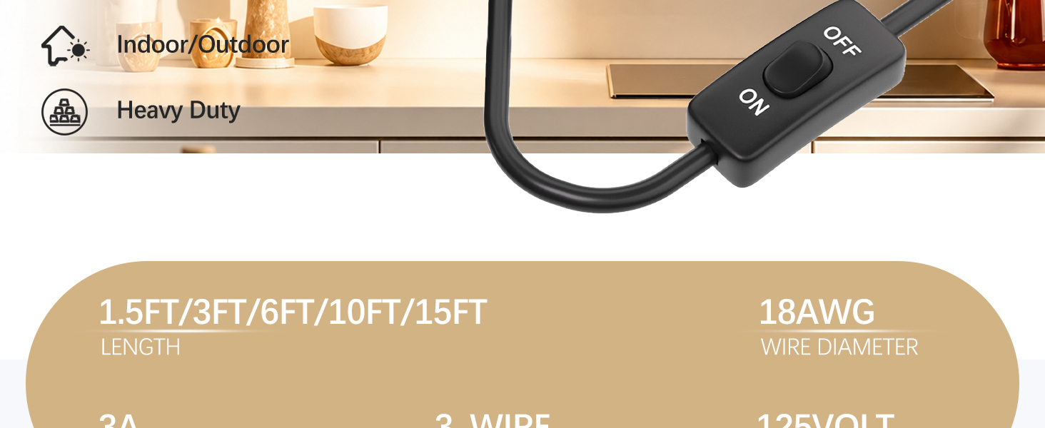 Extension Cord with Switch 3-Prong Indoor Black 