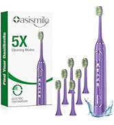 OasiSmile IPX7 Waterproof Sonic Electric Toothbrush for Adults with 6 Brush Heads, 5 Modes Rechar...