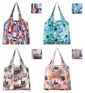 GAUENEEN 4 Pcs Reusable Grocery Bags, Foldable Shopping Bags Heavy Duty, Large Nano Bag Cute Tote...