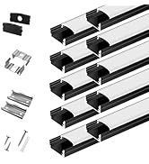 10-Pack 3.3ft/1Meter U Shape Black LED Aluminum Channel System with Milky Cover, End Caps and Mou...