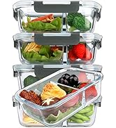 [5-Pack,36 Oz]Glass Meal Prep Containers 2 Compartments Portion Control with Upgraded Snap Lockin...