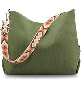 Prite Women’s Corduroy Tote Bag with Zipper, Stylish Shoulder Bag with Adjustment Straps for Work...