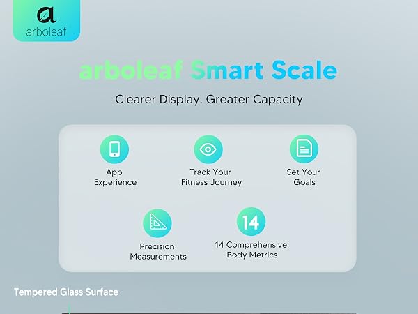 Arboleaf scale for body weight with app support and 14 metrics for fitness tracking