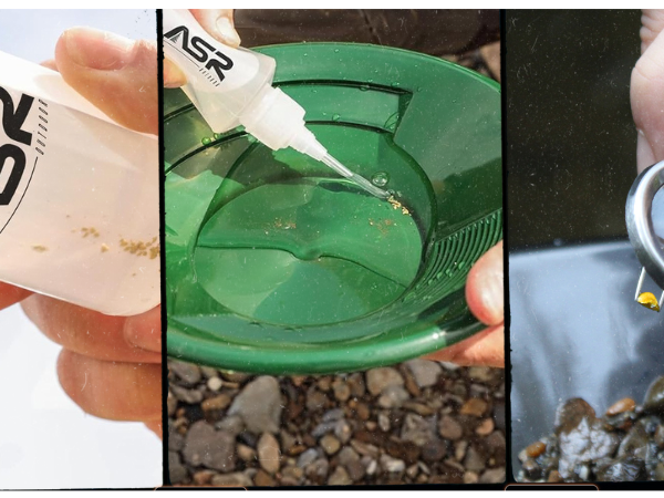 gold prospecting lifestyle image collage of gold pans and gold prospecting equipment recovery tools