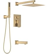 Lava Odoro Modern 3-Setting Square Shower and Tub Faucet Set with Shower Head and Handheld Spraye...