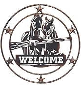 Rustic Horses Welcome Sign - 23" Metal Circle Wall Hanging Décor - Western Style Horse Theme for ...