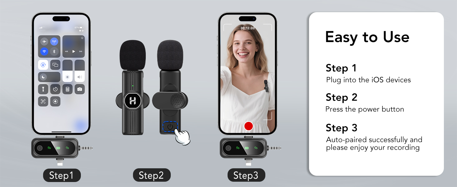 HEHOTTC 3 in 1 Mini Wireless Lavalier Microphone for All Devices