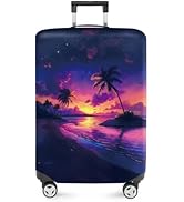 ANNA QUEEN Tropical Sunset Luggage Cover, Vibrant Palm Tree &amp; Sunset Design, Stretchable, Washabl...