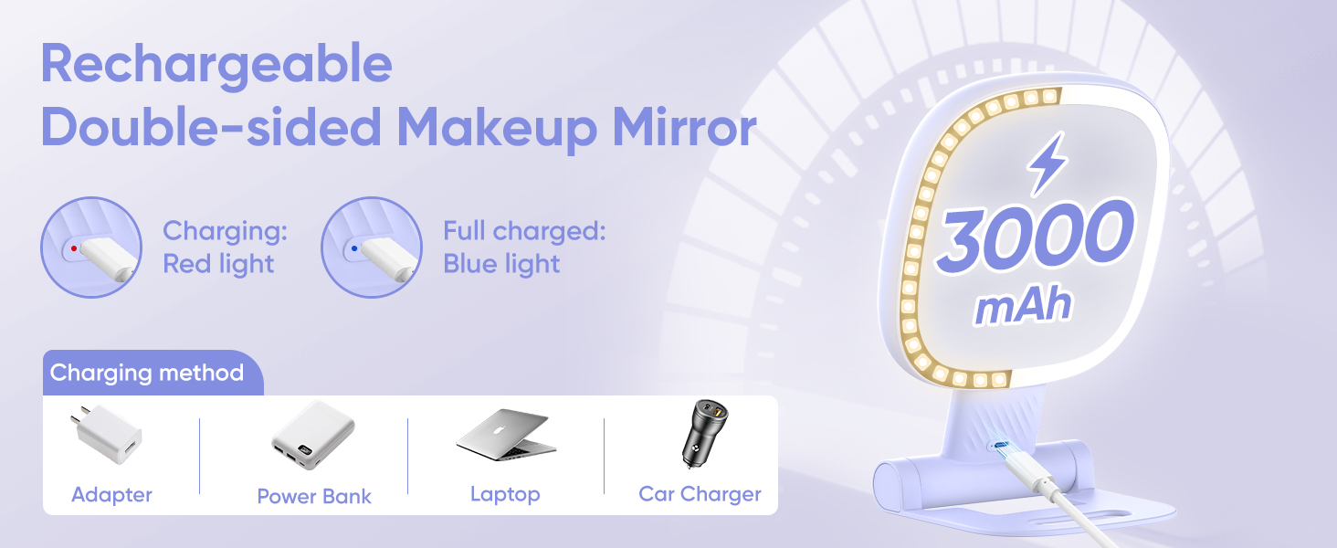 Rechargeable makeup mirror with lights