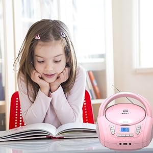 audiobooks cd player kids radio boombox pink