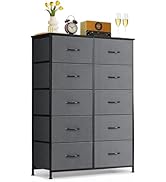 10-Drawer Dresser for Bedroom, Anti-Tip Tall Storage Organizer Chest of Drawers with Wooden Top a...