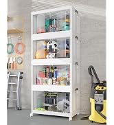 OlarHike 97QT Stackable Storage Bins with Lids - Folding Storage Box with Doors and Wheels, Colla...