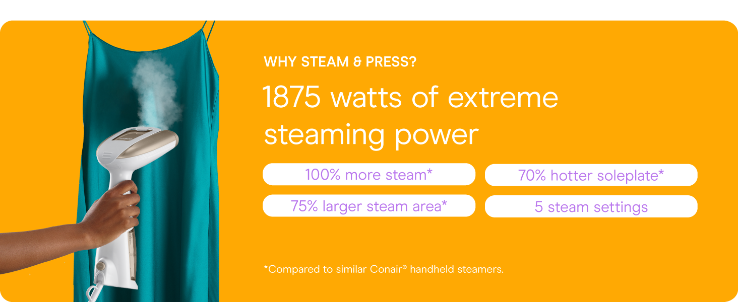 Conair garment steamer clothes turbo extreme steam fabric cloth handheld attachments wrinkle remove.