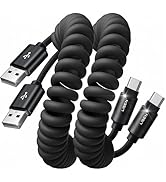 LISEN Coiled USB C Cable, 2 Pack for Android Auto &amp; CarPlay Cable, Short USB A to USB C Cable C G...