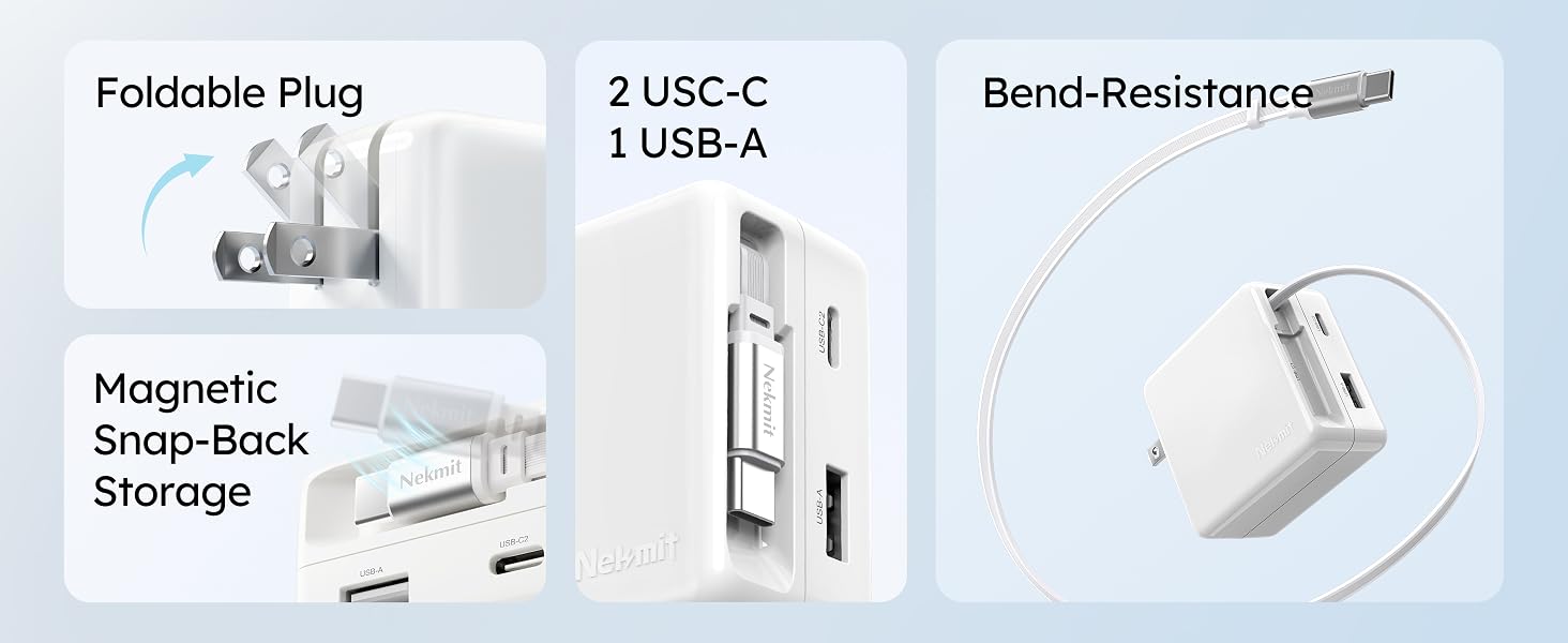 65W Retractable USB C Charger Block