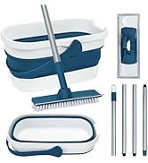 Collapsible Mop and Bucket Set with Scrub Mop and Brush, Tile Laminate Hardwood Floor Brush and F...