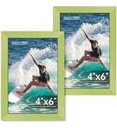 FIXSMITH 4x6 Picture Frame Set of 2, Green Photo Frame 4x6 with HD Plexiglass, Brown Picture Fram...