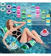 Zcaukya 4 Packs Inflatable Pool Float Hammocks with Cup Holders, 4-in-1 Water Floating Cloth Chai...