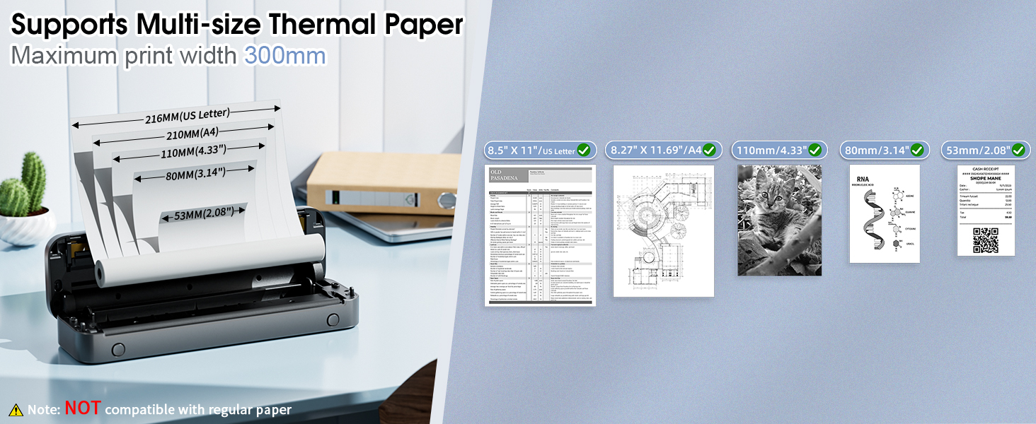 portable printers wireless for travel thermal bluetooth inkless 300dpi M832 phone laptop compact