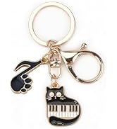 SHTALHST Cat Piano Keychain, Music Keychain, Black Cat Gifts, Music Cat Keychain, Cute Cat Keychain