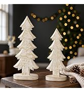Mie Creations Christmas Tree Set of 2 Figurines, X Mas Decorations for Home, Living Room, Table C...