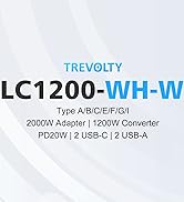 TREVOLTY 2000W Voltage Converter US to Europe for Hair Dryers, 7-in-1 220V to 110V Converter for ...