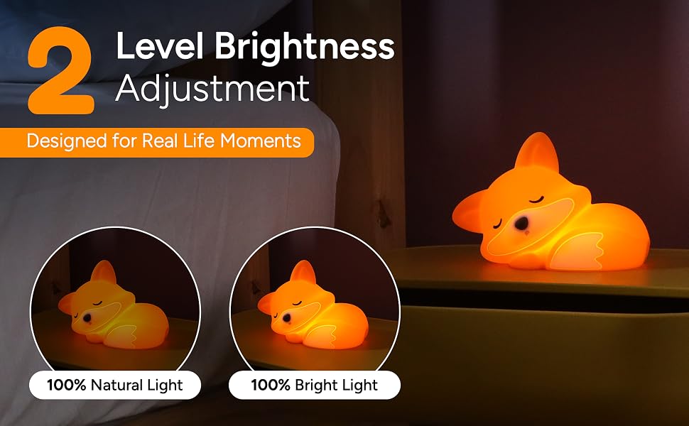 Fox night light with two brightness levels and warm ambient glow