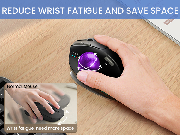 Wireless Trackball Mouse, Ergonomic Bluetooth Rechargeable Computer Mouse-Purple Ball