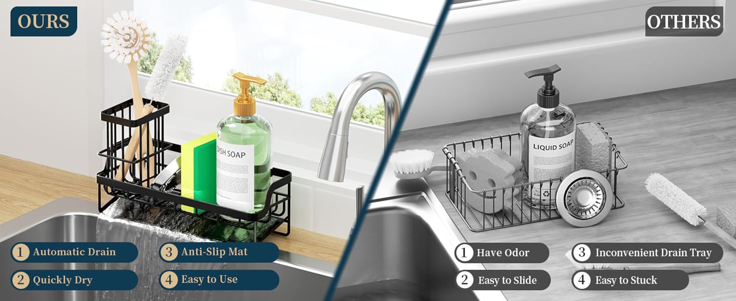 sink sponge holder, kitchen sink organizer