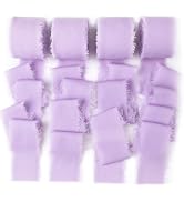 Mlurcu Light Purple Fringe Chiffon Silk Ribbon 1-1/2 Inch x 40Yd Lilac Lavendar Ribbons Set Handm...