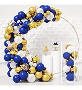 RUBFAC 154pcs Navy Blue Gold Balloons Garland Arch Kit, Navy Blue Metallic Gold White Balloons wi...