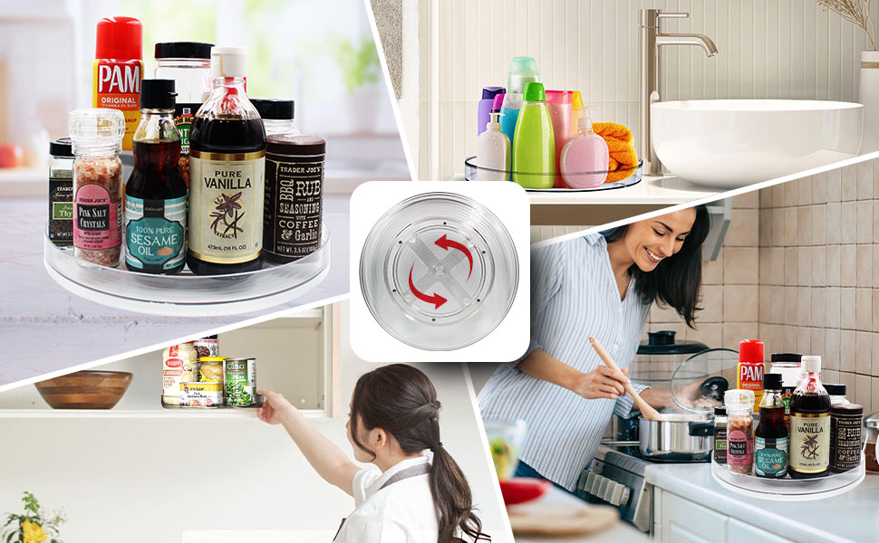 Turnable Organizer for Cabinet – Heavy Duty Plastic – Multifunctional and Practical Design