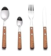 HAPPY KIT 16-Piece (4 Sets) Wood Flatware Set Premium 18/8 (304) Stainless Steel Cutlery Set Wood...